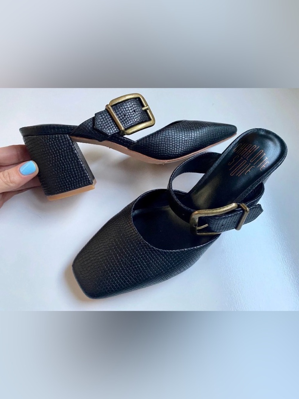 Charlotte Stone Gina Heels (Size 7, Tejus Black Shoes, New Unworn Without Box)